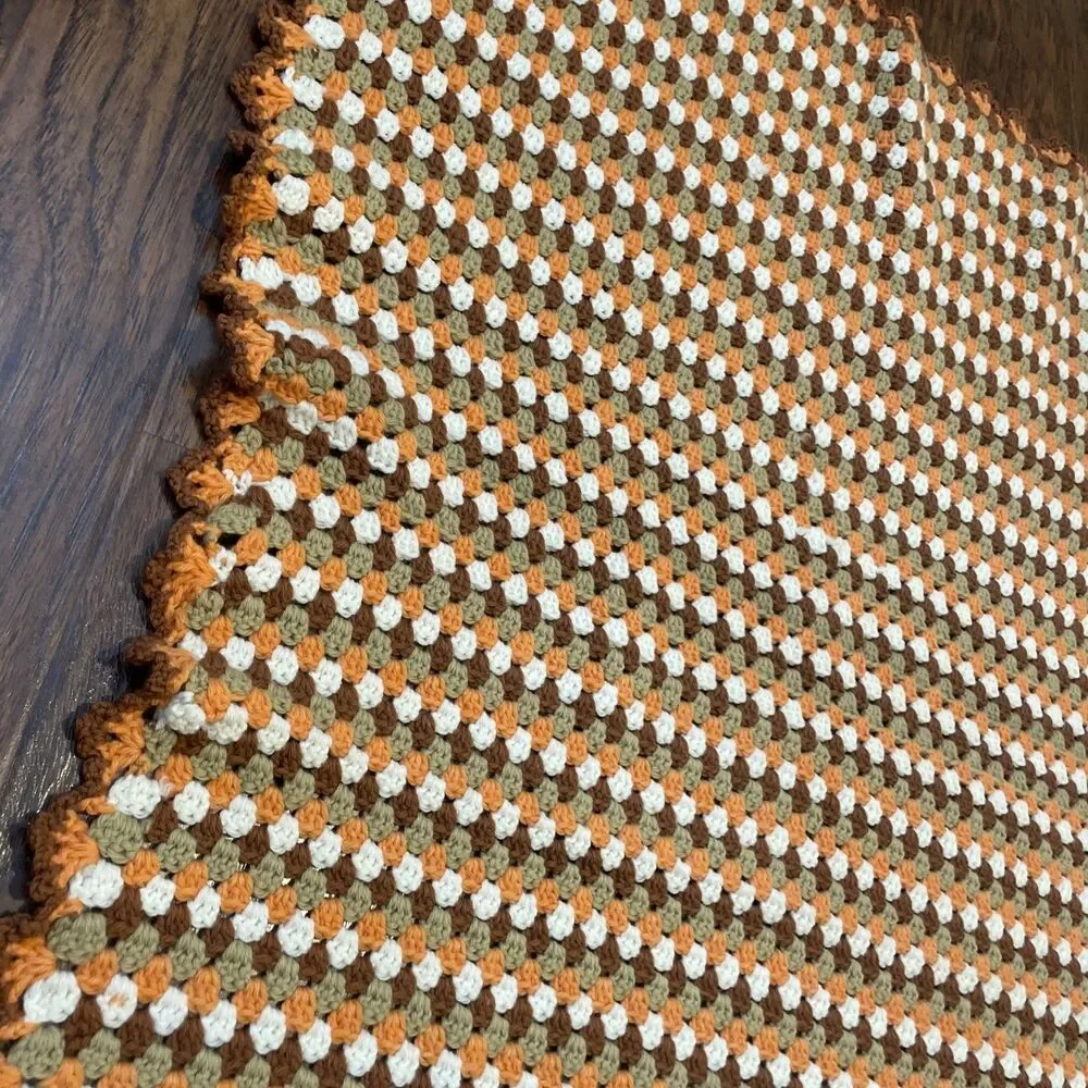 Vintage Moss Stitch Throw Blanket Approximately 45” X 60” Retro Colors